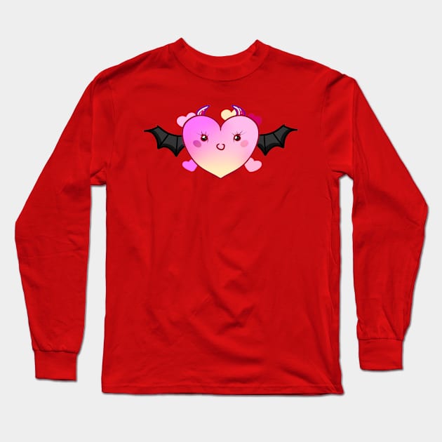 Demonic heart with bat wings Long Sleeve T-Shirt by Demonic cute cat